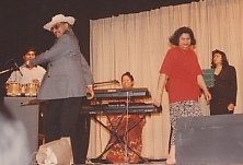 Karu and Champika performing a scene  from a comic act